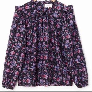 Xirena Lanie Top Small Floral Ruffle Long Sleeve Cotton Silk Blouse